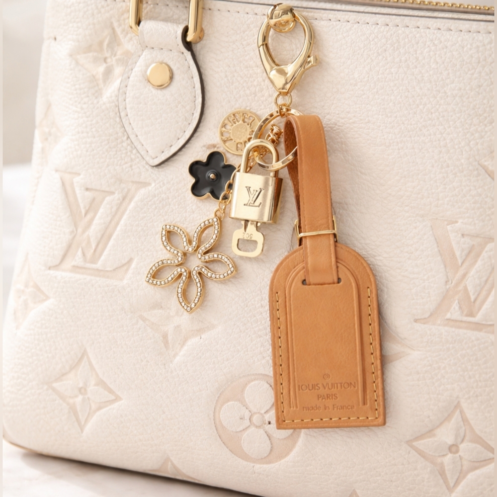 Authentic Louis Vuitton Luggage Nametag and Gold Padlock with Unbranded Keycharm